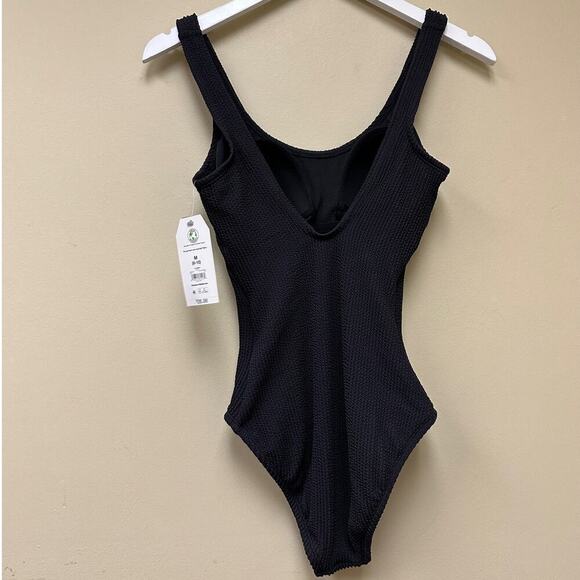 Time and Tru NWT Missy Black Rib Knit Full Coverage One Piece Swimsuit Size M - Picture 2 of 10